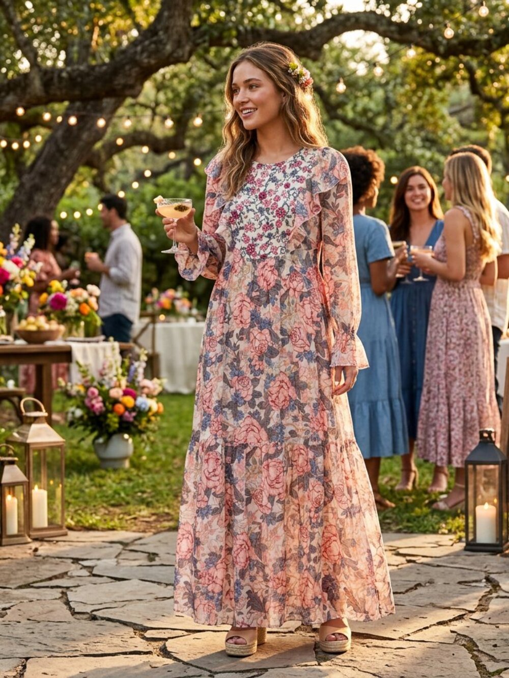 See by Chloe 100% Silk Pastel Mixed Floral Pattern Maxi Dress - Size Large